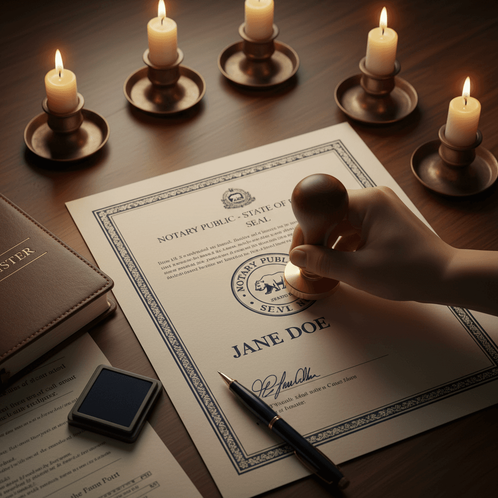 Notary stamp authenticating official document with precision