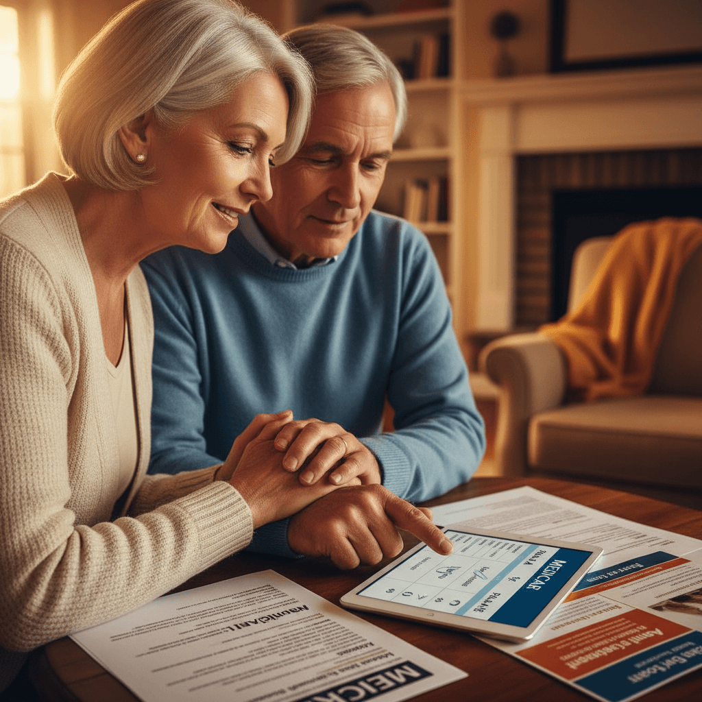 Older couple reviewing Medicare plan options together