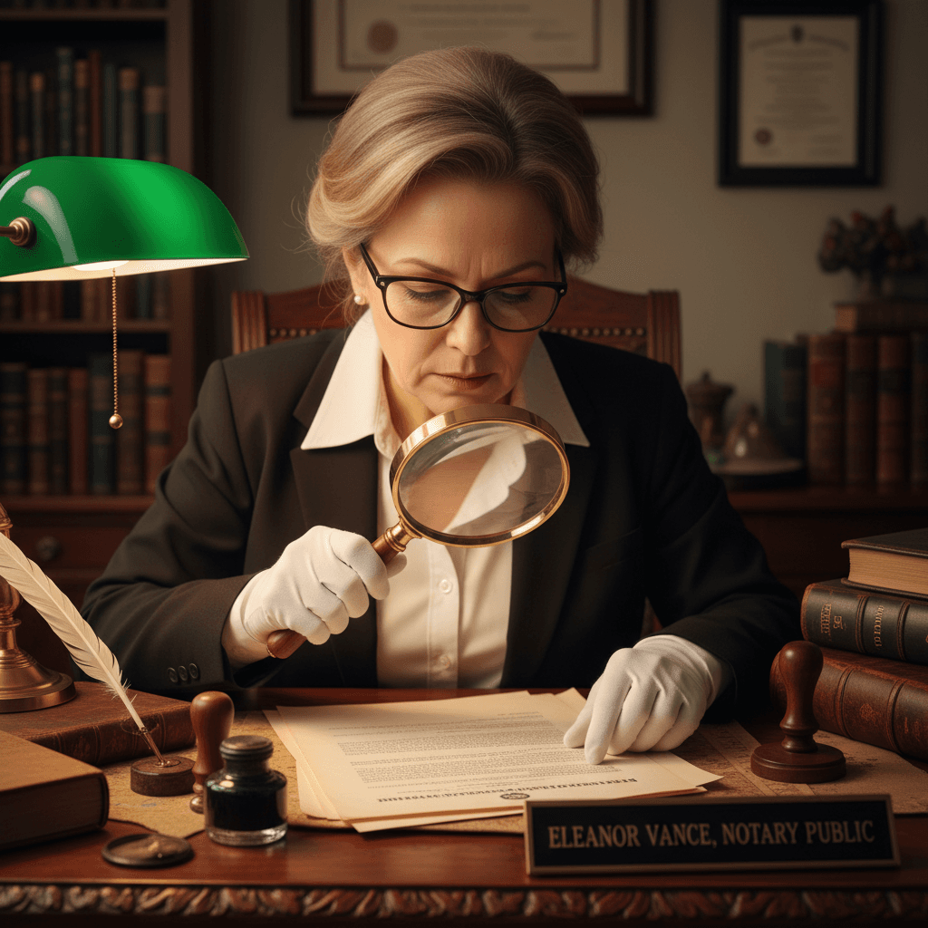 Detailed document examination by notary