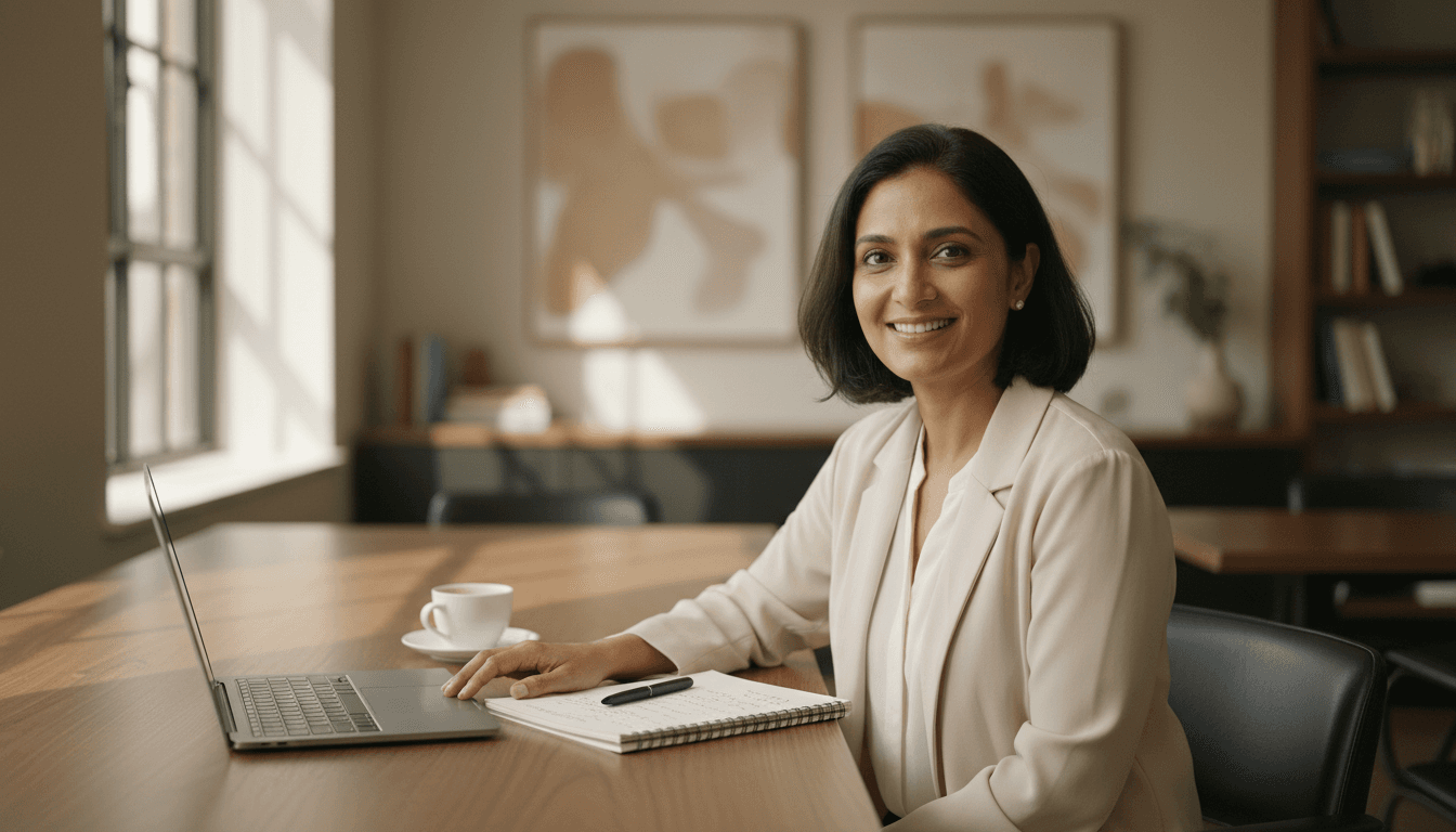 Professional woman at desk ready to discuss insurance options