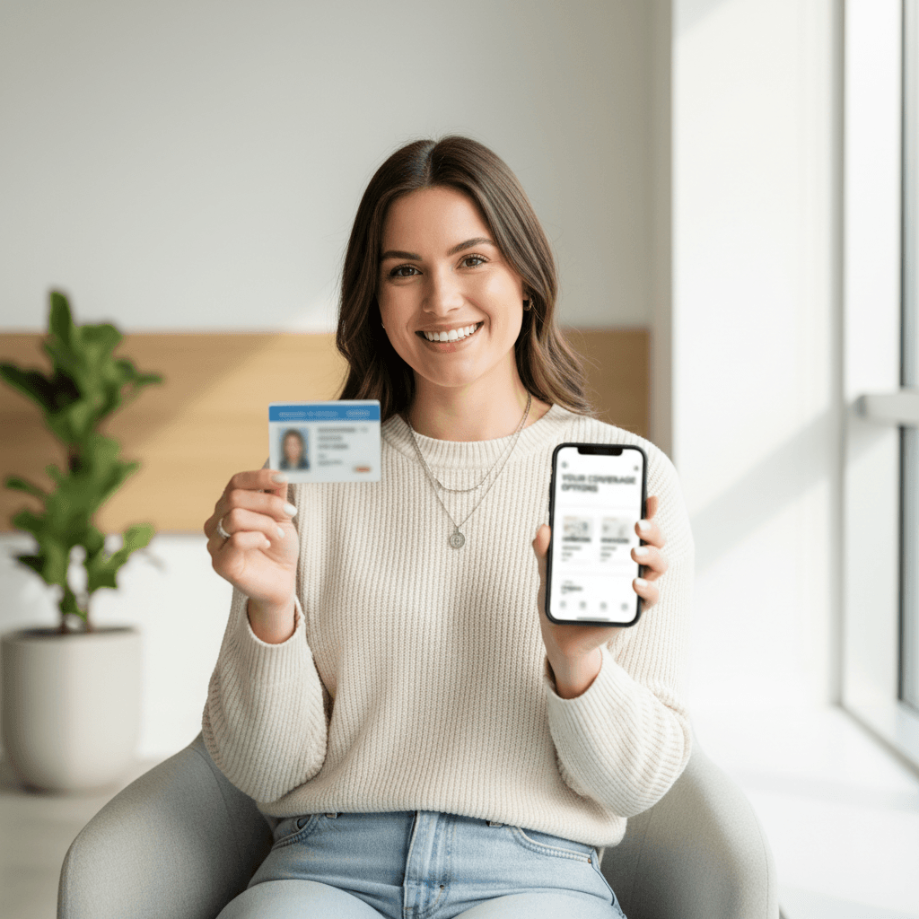 Young professional woman reviewing dental and vision coverage options